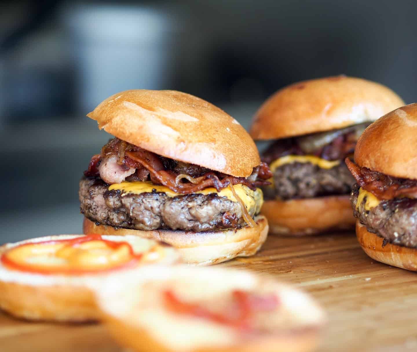 Burgers and sliders on a board